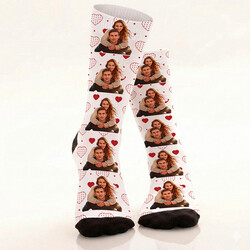  - 5 Fotoğraflı Kişiye Özel Beyaz Çorap