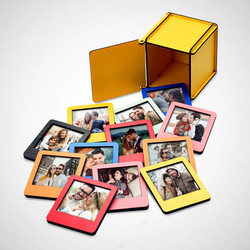 Ahşap Kutulu 12 Renkli Mini Polaroid Çerçeve - Thumbnail