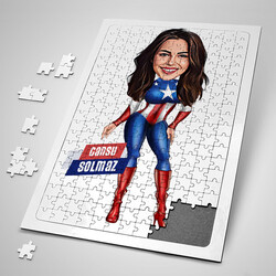  - Amarikalı Kahraman Kostümlü Kadın Karikatürlü Puzzle