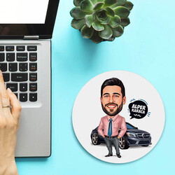 Arabasına Aşık Erkek Karikatürlü Mousepad - Thumbnail