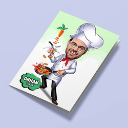 Aşçı Erkek Karikatürlü Tebrik Kartı - Thumbnail