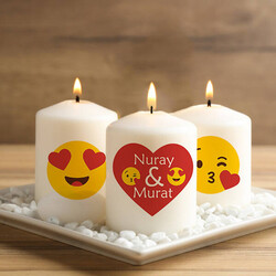  - Aşık Emoji Tasarımlı 3'lü Mum Seti