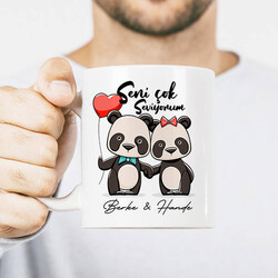 Aşıklara Özel Panda Kupa Bardak - Thumbnail