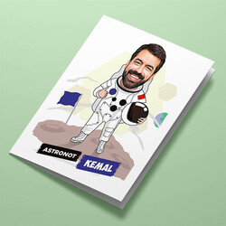 Astronot Erkek Karikatürlü Tebrik Kartı - Thumbnail