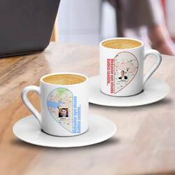 Ayrı Şehirdeki Sevgililer İkili Kahve Fincanı - Thumbnail