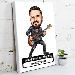  - Bas Gitarist Müzisyen Erkek Karikatürlü Kanvas Tablo