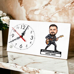  - Bas Gitarist Müzisyen Erkek Karikatürlü Masa Saati