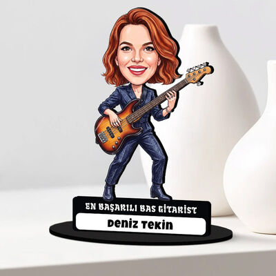  - Bas Gitarist Müzisyen Kadın Karikatürlü Biblo