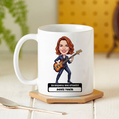  - Bas Gitarist Müzisyen Kadın Karikatürlü Kupa Bardak
