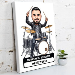  - Baterist Müzisyen Erkek Karikatürlü Kanvas Tablo