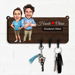  - Birbirine Yakışan Aşıklar Karikatürlü Anahtar Askısı