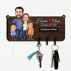 - Biricik Karım ve Çocuklarım Karikatürlü Anahtar Askısı