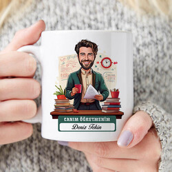  - Biricik Öğretmenim Mesajlı Erkek Karikatürlü Bardak