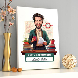  - Biricik Öğretmenim Mesajlı Erkek Karikatürlü Tablo