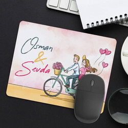 Bisikletli Mutlu Sevgililer Mousepad - Thumbnail