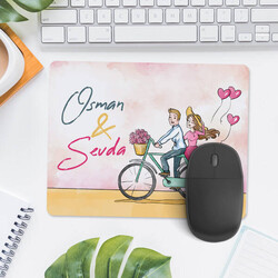 Bisikletli Mutlu Sevgililer Mousepad - Thumbnail