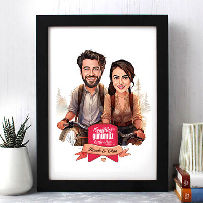  - Bisikletteki Aşıklar Çiftlere Özel Karikatürlü Çerçeve