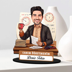  - Bitanecik Öğretmenim Mesajlı Erkek Karikatürlü Biblo