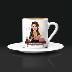  - Bitanecik Öğretmenim Mesajlı Kadın Karikatürlü Kahve Fincanı