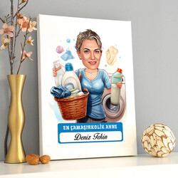  - Çamaşırkolik Anne Karikatürlü Kanvas Tablo