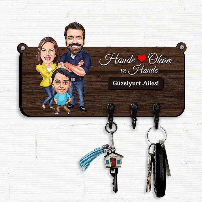 Canım Ailem Karikatürlü Anahtar Askısı