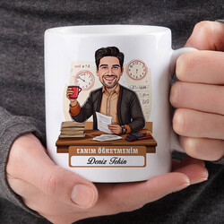 Canım Öğretmenim Mesajlı Erkek Karikatürlü Bardak - Thumbnail