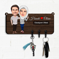  - Çiçeği Burnunda Çiftler Karikatürlü Anahtar Askısı
