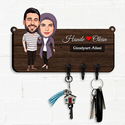  - Çiçeği Burnunda Eşler Karikatürlü Anahtar Askısı