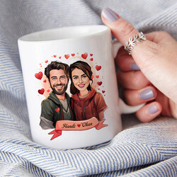 Çiftlere Özel Büyük Aşkımız Karikatürlü Kupa Bardak - Thumbnail