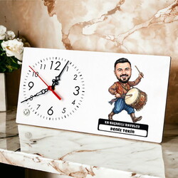  - Davulcu Müzisyen Erkek Karikatürlü Masa Saati
