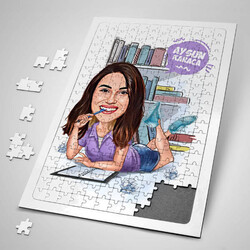  - Ders Çalışan Kız Karikatürlü Puzzle