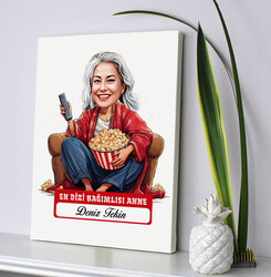 Dizi Bağımlısı Anne Karikatürlü Kanvas Tablo - Thumbnail