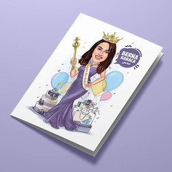 Doğum Günü Kraliçesi Karikatürlü Tebrik Kartı - Thumbnail