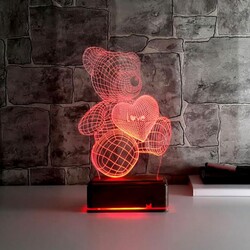 Elinde Kalp Taşıyan Sevimli 3D Led Lamba Ayıcık - Thumbnail