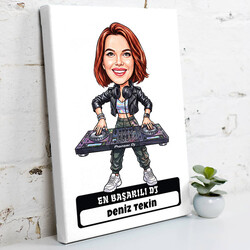  - En Başarılı DJ Müzisyen Kadın Karikatürlü Kanvas Tablo
