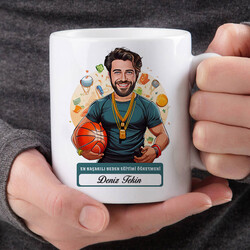 En Başarılı Erkek Beden Öğretmeni Karikatürlü Bardak - Thumbnail