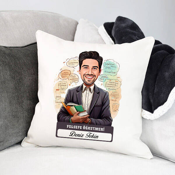 En Başarılı Erkek Felsefe Öğretmeni Karikatürlü Yastık