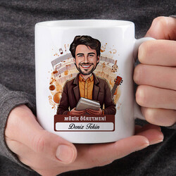 En Başarılı Erkek Müzik Öğretmeni Karikatürlü Bardak - Thumbnail