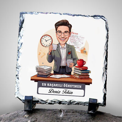  - En Başarılı Erkek Öğretmen Temalı Karikatürlü Taş