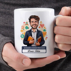 En Başarılı Erkek Rehber Öğretmen Karikatürlü Bardak - Thumbnail