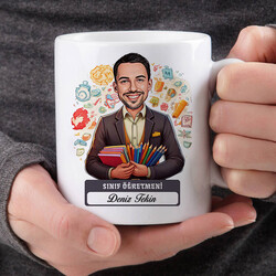 En Başarılı Erkek Sınıf Öğretmeni Karikatürlü Bardak - Thumbnail