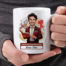 En Başarılı Erkek Sosyal Bilgiler Öğretmeni Karikatürlü Bardak - Thumbnail