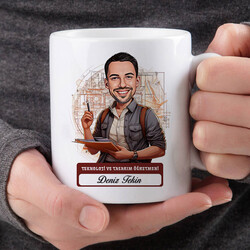 En Başarılı Erkek Teknoloji Öğretmeni Karikatürlü Bardak - Thumbnail