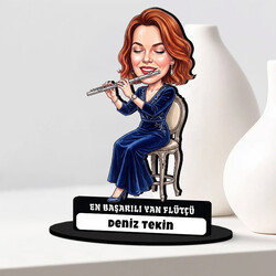  - En Başarılı Flütçü Müzisyen Kadın Karikatürlü Biblo