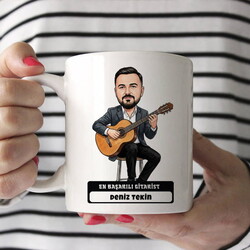  - En Başarılı Gitarist Müzisyen Erkek Karikatürlü Kupa Bardak