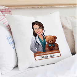  - En Başarılı Kadın Çocuk Doktoru Karikatürlü Yastık