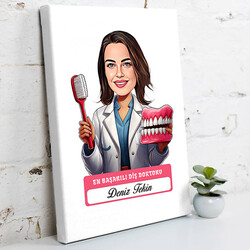  - En Başarılı Kadın Diş Doktoru Karikatürlü Tablo