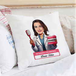  - En Başarılı Kadın Diş Doktoru Karikatürlü Yastık
