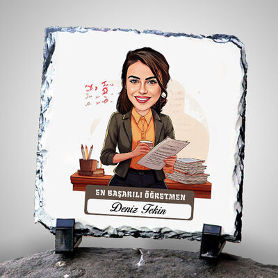  - En Başarılı Kadın Öğretmen Temalı Karikatürlü Taş