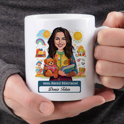 En Başarılı Kadın Okul Öncesi Öğretmeni Karikatürlü Bardak - Thumbnail